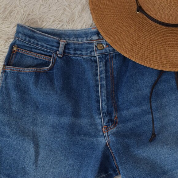 Vintage Worrrn 80s Gitano Medium Wash Flat Front Cotton Pants size 18 SHORT | 34 - Picture 1 of 10